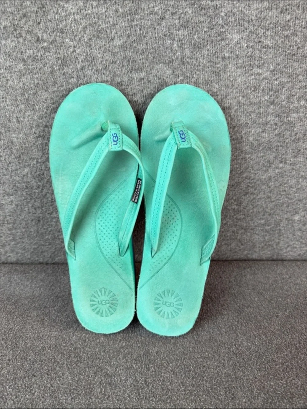 Rare UGG Suede Nubuck‎ Leather Blue Comfort Thong Flip Flop Sandals Size 10